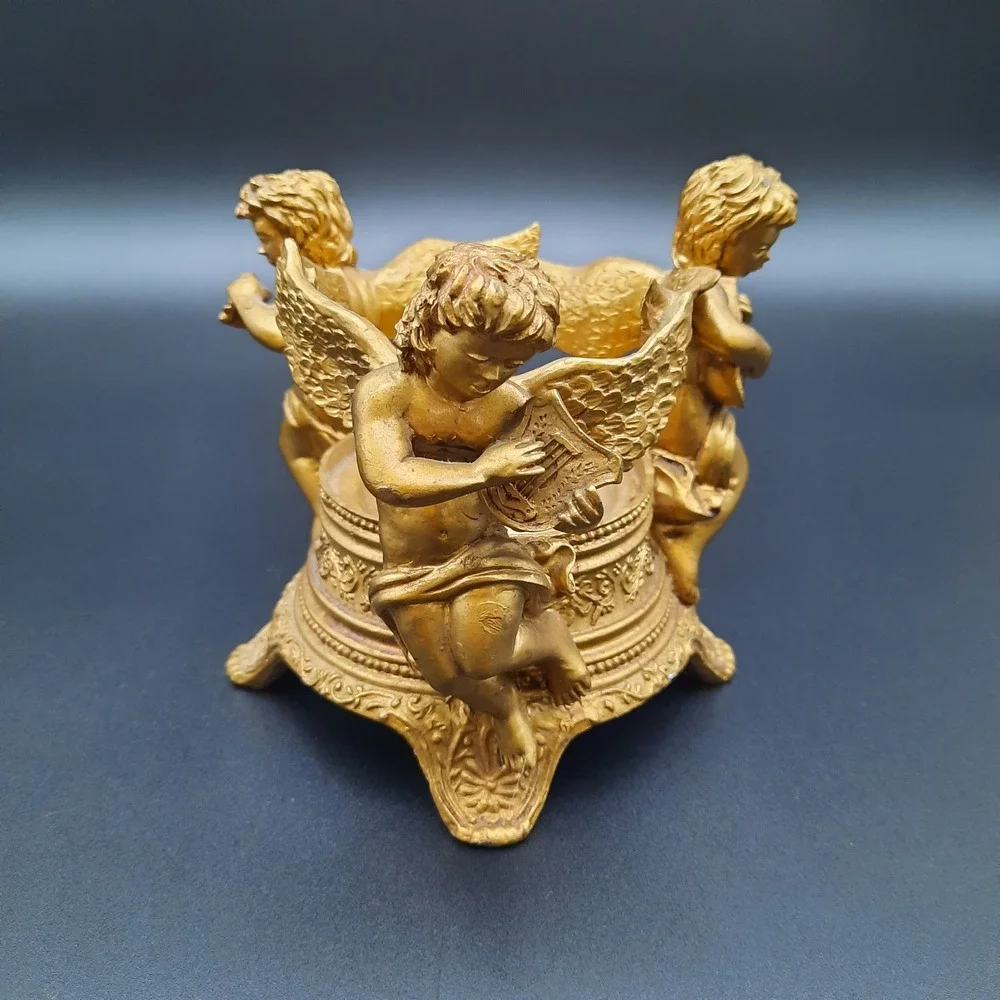 Teleflora‎ Gold Cherub Candle Holder Baroque Style Angel Musician Stand